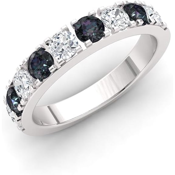 beryl_creation Women's 925 Sterling Silver 1.50 Ct Round Cut Blue Sapphire & Diamond Wedding Engagement Half Band Ring 14K White Gold Plated -9