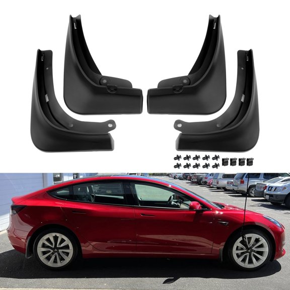 Xotic Tech 4PCS Car Front & Rear Mud Flap Splash Guards Fender Flare Mudguard Dirt Slush Trap Protector w/Hardware Accessories Full Set Compatible with Tesla Model 3 2016-2024