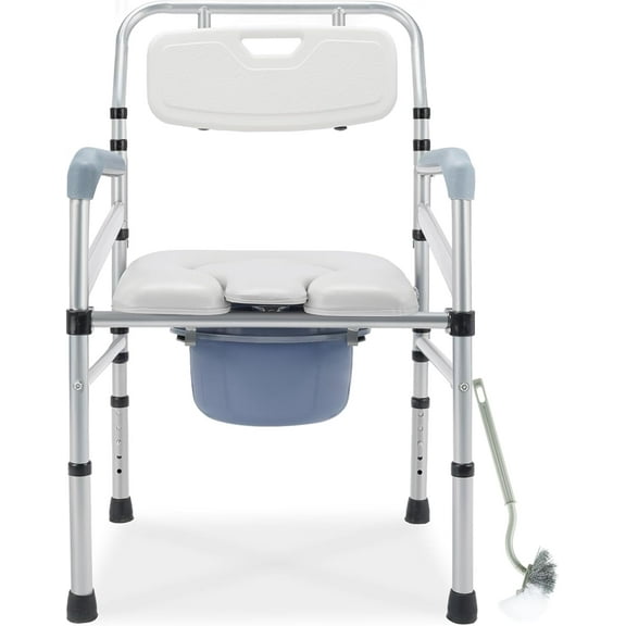 Bedside Commode, 4 in 1 Portable Toilet for Adults with Upgraded Oversized Bucket and Padded Seat, Adjustable Height Commode Toilet Chair Shower Chair for Elderly Handicap, 440LB.Weight Capacity