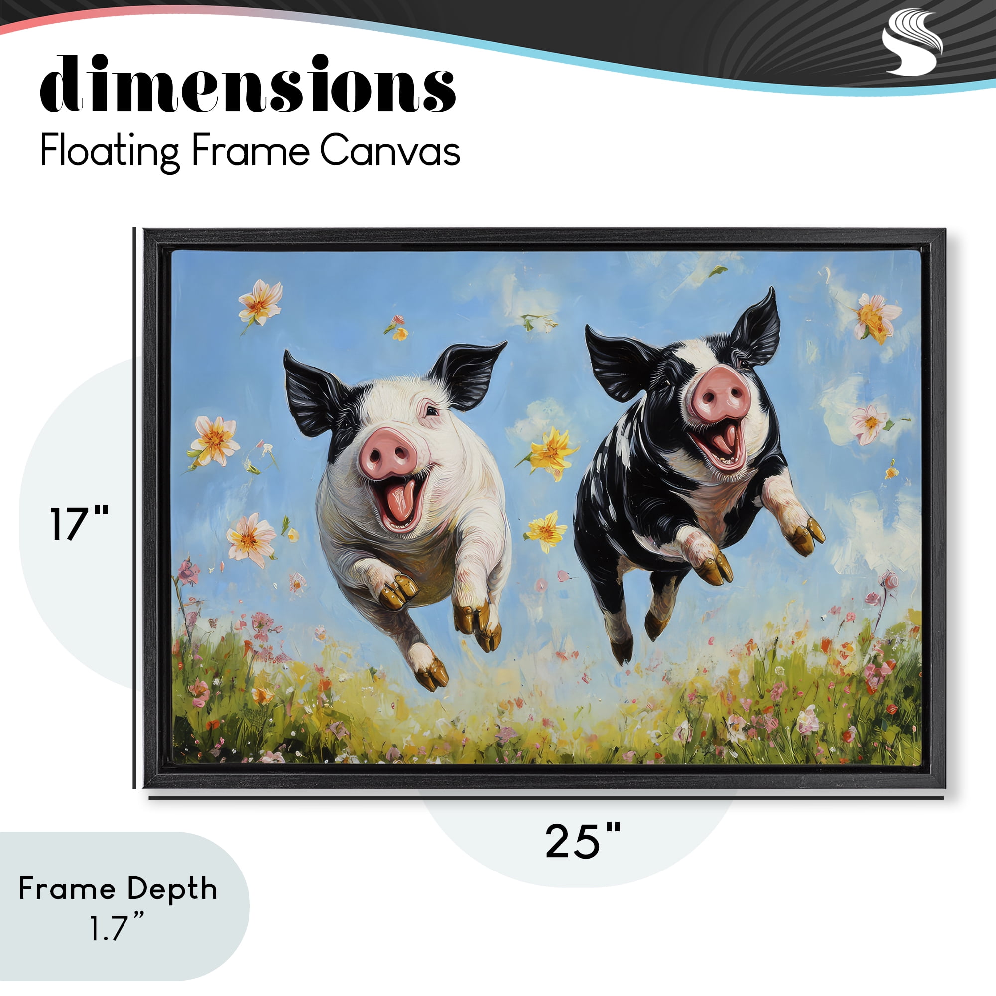 Stupell Industries Flying Pigs & Flowers Black Framed Floater Canvas Wall Art, design by The Wands Want