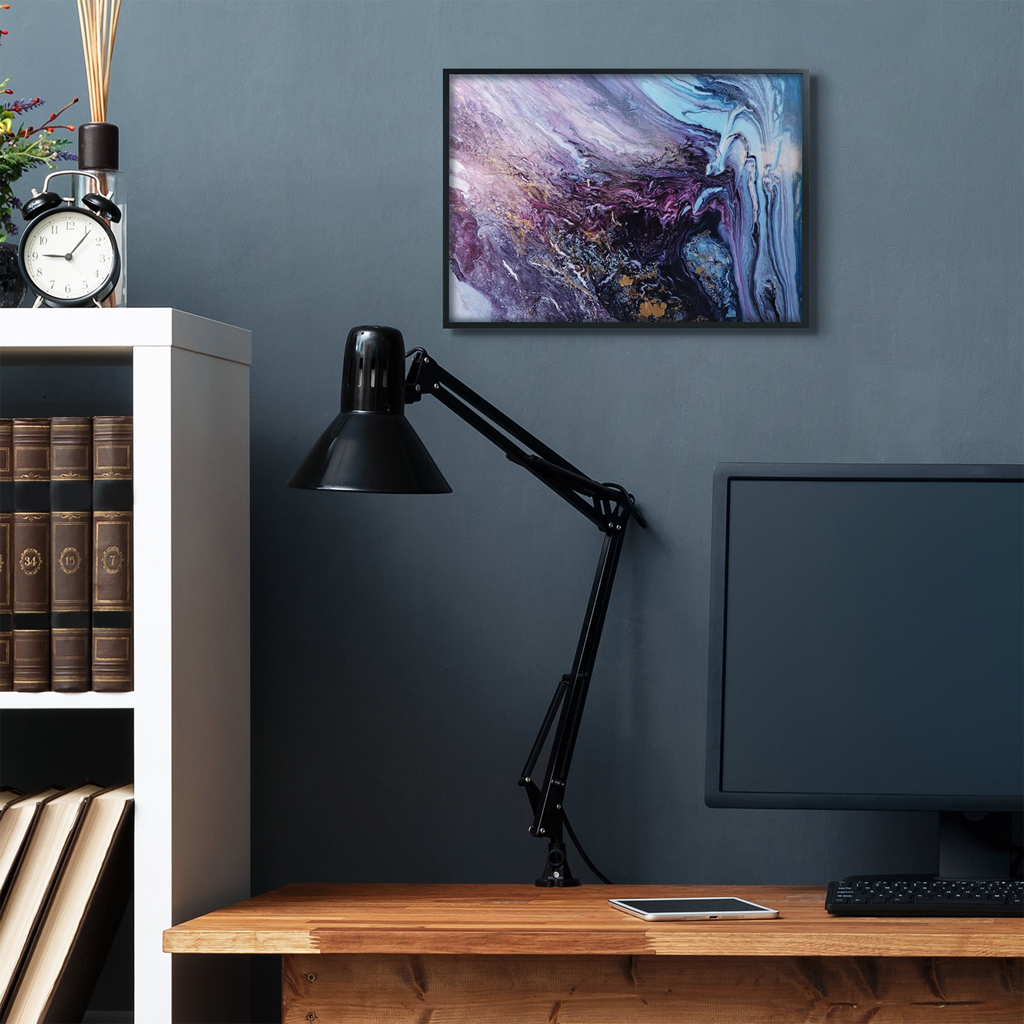 Stupell Industries Abstract Liquid Purple Blue Texture Painting Framed Wall Art by Leticia Herrera, 16" x 20", Black Framed