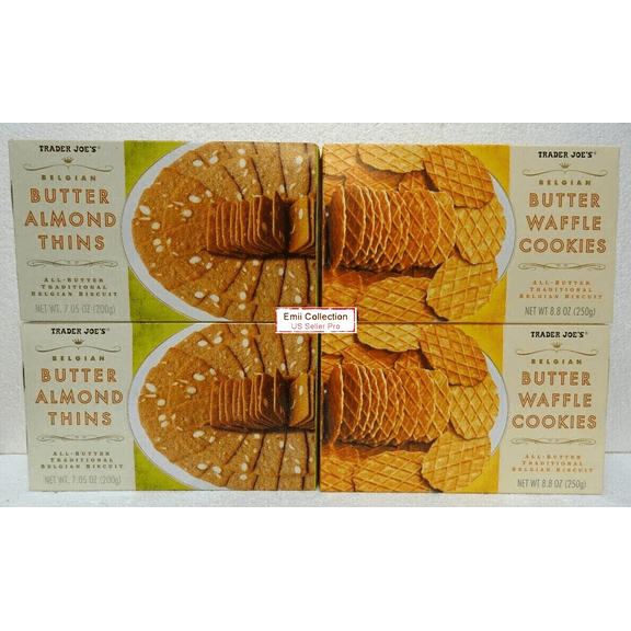 Trader Joe's Belgian Butter Almond Thins & Butter Waffle Cookies (4 Boxes)