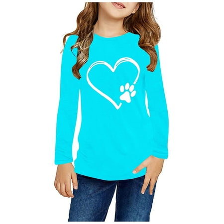 

ATOGUTA Long Sleeve Shirt Boy Girl Casual Crew Neck Tops Fall Winter Blouses Light Blue Size 3T-14