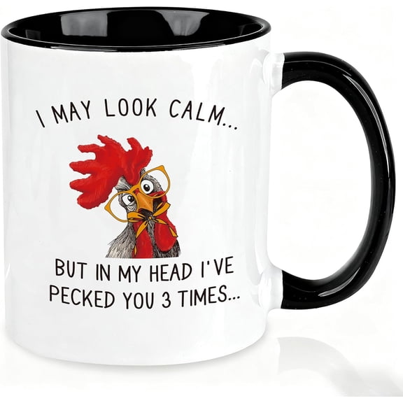 Chicken Lover Gifts for Men and Women, I May Look Calm But In My Head I've Pecked You 3 Times Coffee Mug 11OZ, Funny Chicken Rooster Mug, Christmas Birthday Gifts for Farmer, Farmhouse Chicken Lover