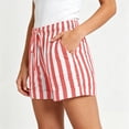 thumbnail image 5 of hoksml Women Striped Drawstring Shorts with Pockets, Elastic Waist Rolled Hem Casual Summer Shorts, 5 of 6