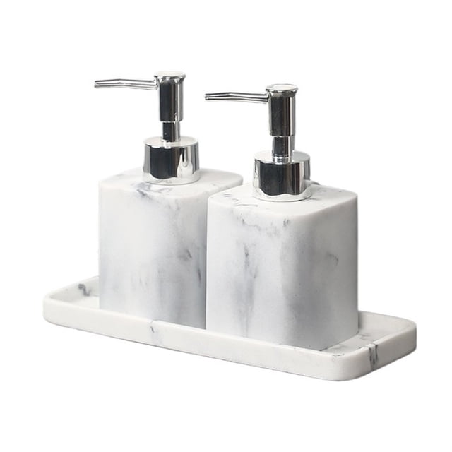 Juego de dispensador de jabón con textura de mármol elegante, 2 dispensadores de jabón de resina y 1 bandeja, juego de accesorios de baño