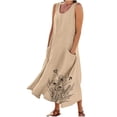 thumbnail image 3 of Xcmzpl Robe d'Été en Coton et Lin pour Femmes Sans Manches Décontractée Ample Robe Débardeur Grande Taille Bohème à Imprimé Floral Midi Robes de Plage avec Poches, 3 of 6