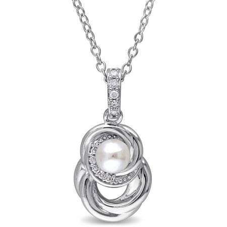 Miabella 4-4.5mm White Cultured Freshwater Pearl and Diamond-Accent Sterling Silver Swirl Pendant, 18