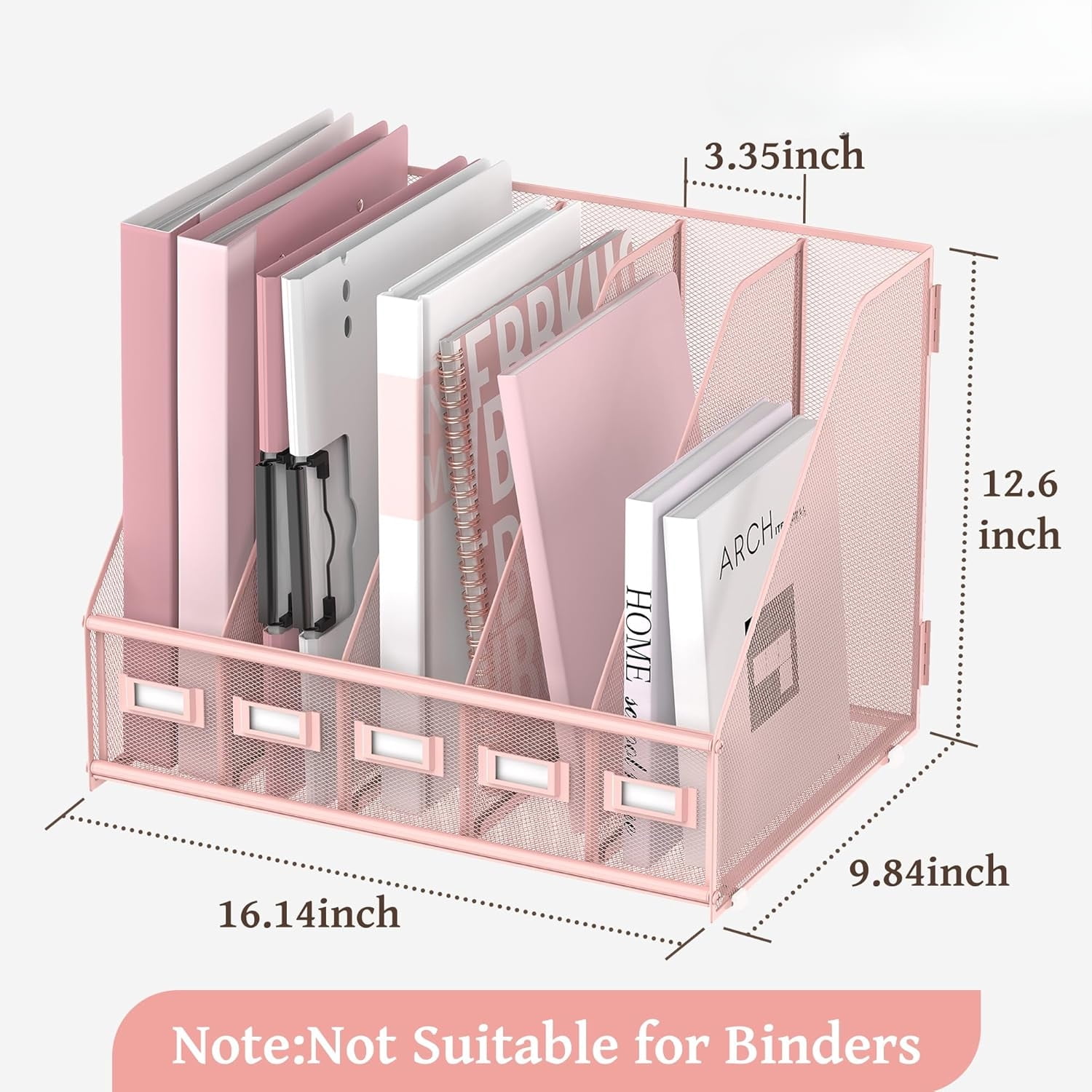 INTIGE Metal Mesh Desk Organizer Magazine File Rack with 5 Vertical Compartments, Pink, 1 Piece