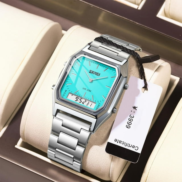 cpengpj Montre de Sport Numérique pour Homme avec Bracelet en Acier Inoxydable, Étanche 3 ATM Résistante aux Chocs, Rétroéclairage LED Chronomètre, Cadeau Idéal pour Hommes et Garçons