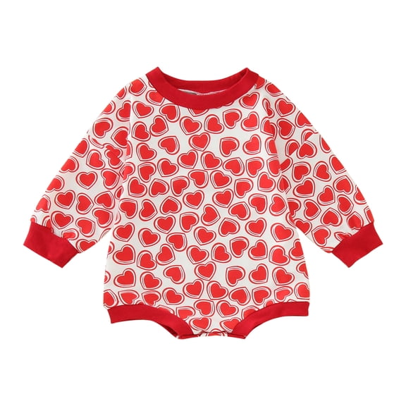 DHFJKG Infant Baby Girl Romper Heart Print Long Sleeve Crewneck Bodysuit Valentine's Day Clothes For 6-12M Comfortable Onesie