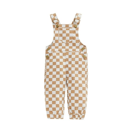 

Toddler Kids Girls Boys Overalls Checkerboard Plaid Sleeveless Bib Rompers Summer Pockets Straps Pants Jumpsuits