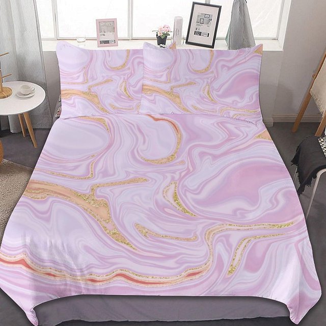 HAHDAXIA Marble Pattern Bedding Solid Comforter Set for All Seasons,3 Pieces(1 Comforter+2 Pillowcases),Soft Microfiber Bedding Set King(90"x90")