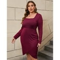 thumbnail image 3 of Yesfashion Women's Plus Size Bodycon Long Sleeve Square Neck Ruched Basic Midi Party Dress, 3 of 5