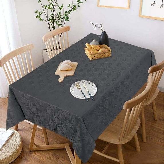 Solid Flower Jacquard Table Cloth Damask Table Cover Heavy Weight Fabric Tabletop Decoration for Kitchen Banquet Party Rectangle 60×84 in dark grey