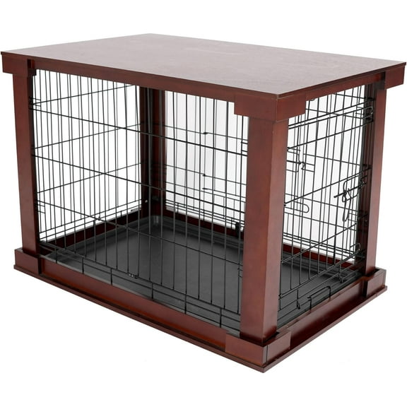 Merry Products Large Wooden Dog Crate with End Table for Medium Dogs, Mahogany