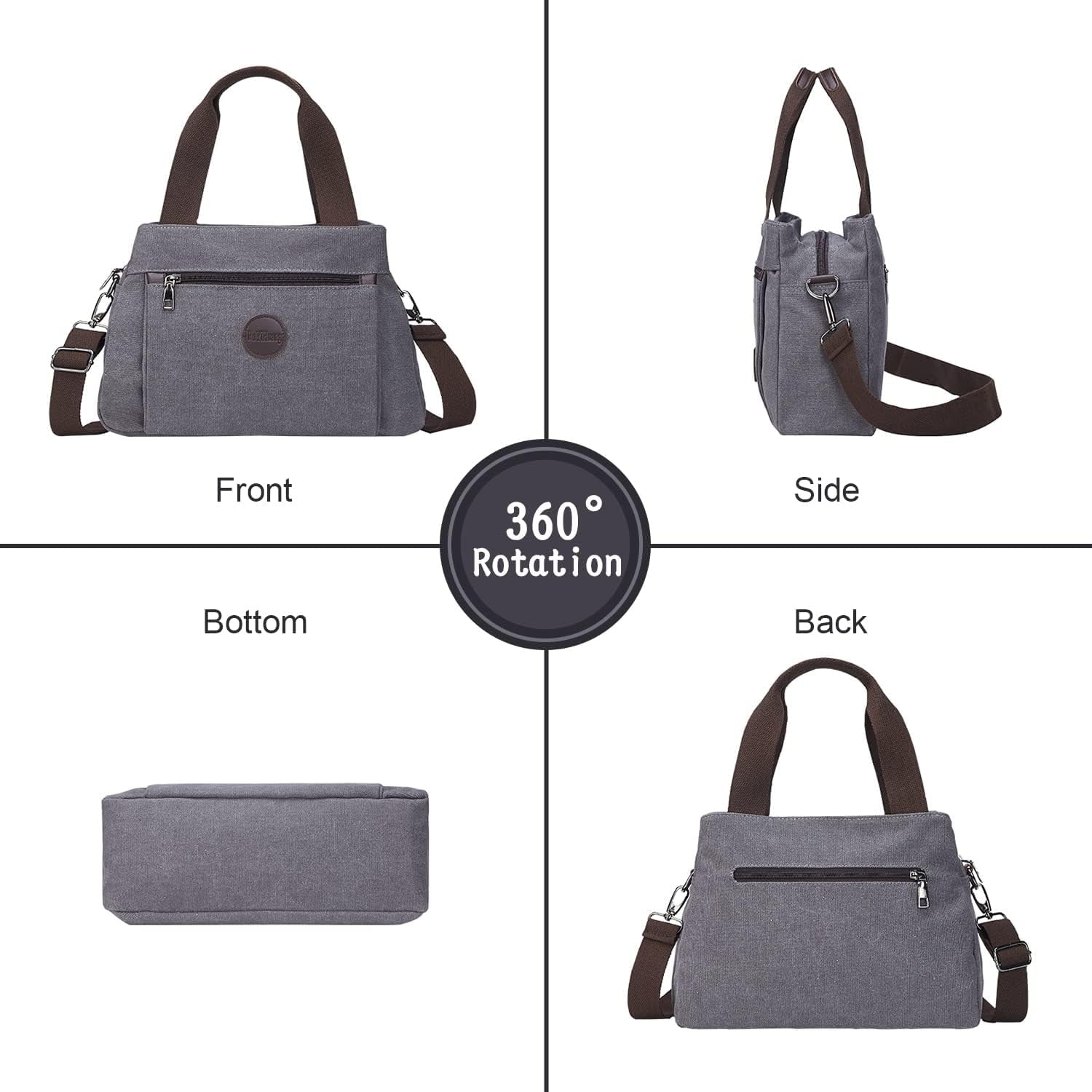 Women's Vintage Canvas Hobo Handbags Work Shoulder Crossbody Bag Tote Purses Multi-pocket Handbags