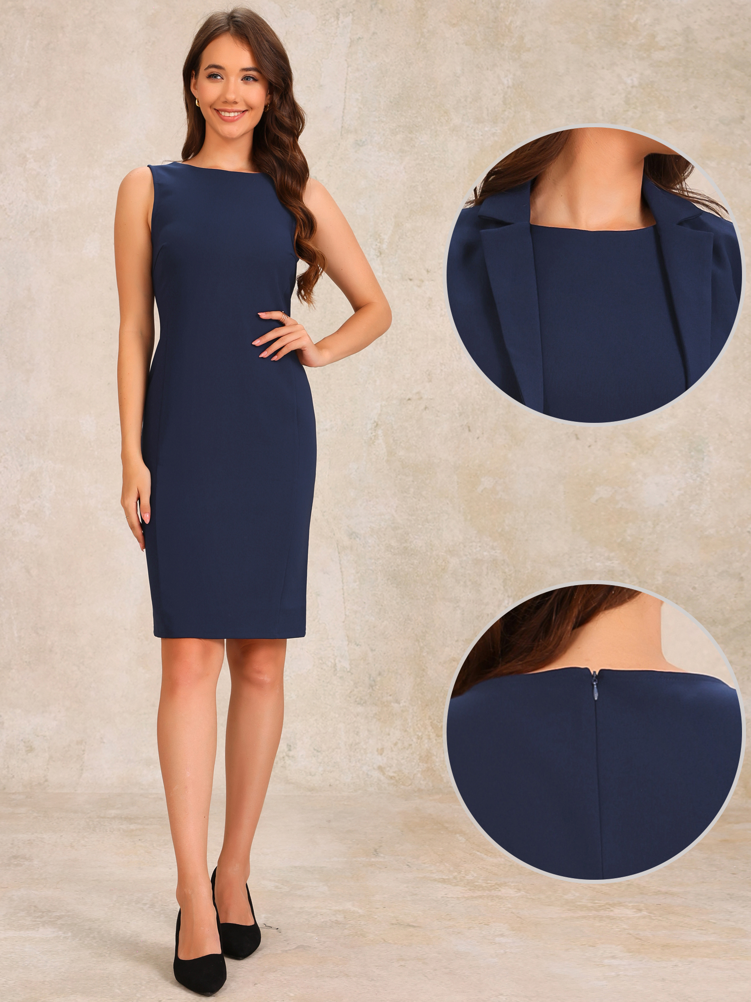 DARING DIVA 2Pcs Women's Sleeveless Dress Notched Lapel Blazer Suit Set XS Dark Blue
