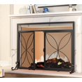 thumbnail image 3 of Fireplace Screen with Magnetic Doors,Handcrafted Wrought Iron Classical Scroll Durable Metal Mesh Decorative Free Standing Fireplace Spark Guard- Black, 3 of 9