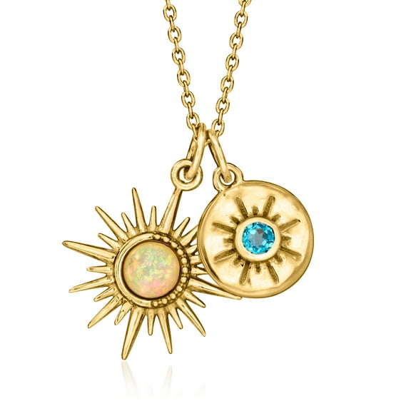 Ross-Simons Opal and .10 Carat London Blue Topaz Celestial Jewelry Set: 2 Pendants With Cable Chain in 18kt Gold Over Sterling, Women's, Adult