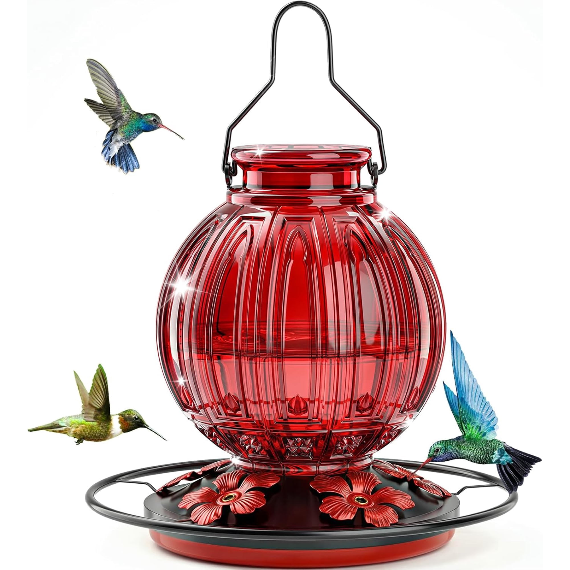 Glass Hummingbird Feeder for Outdoors Hanging, 26 fl oz Bird Nectar Feeder