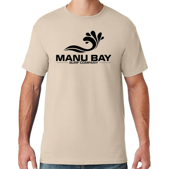 Mens Manu Bay Surf Company BLACK LOGO T-shirt, Large Sandstone