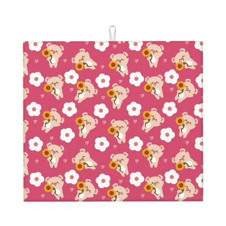 

Uemuo Piggy Sunflower Pattern Dish Drying Mat 16*18 inch Absorbent Dish Drainer Kitchen Counter Large Size Dish Drying Pad for Countertops Sinks Draining Racks