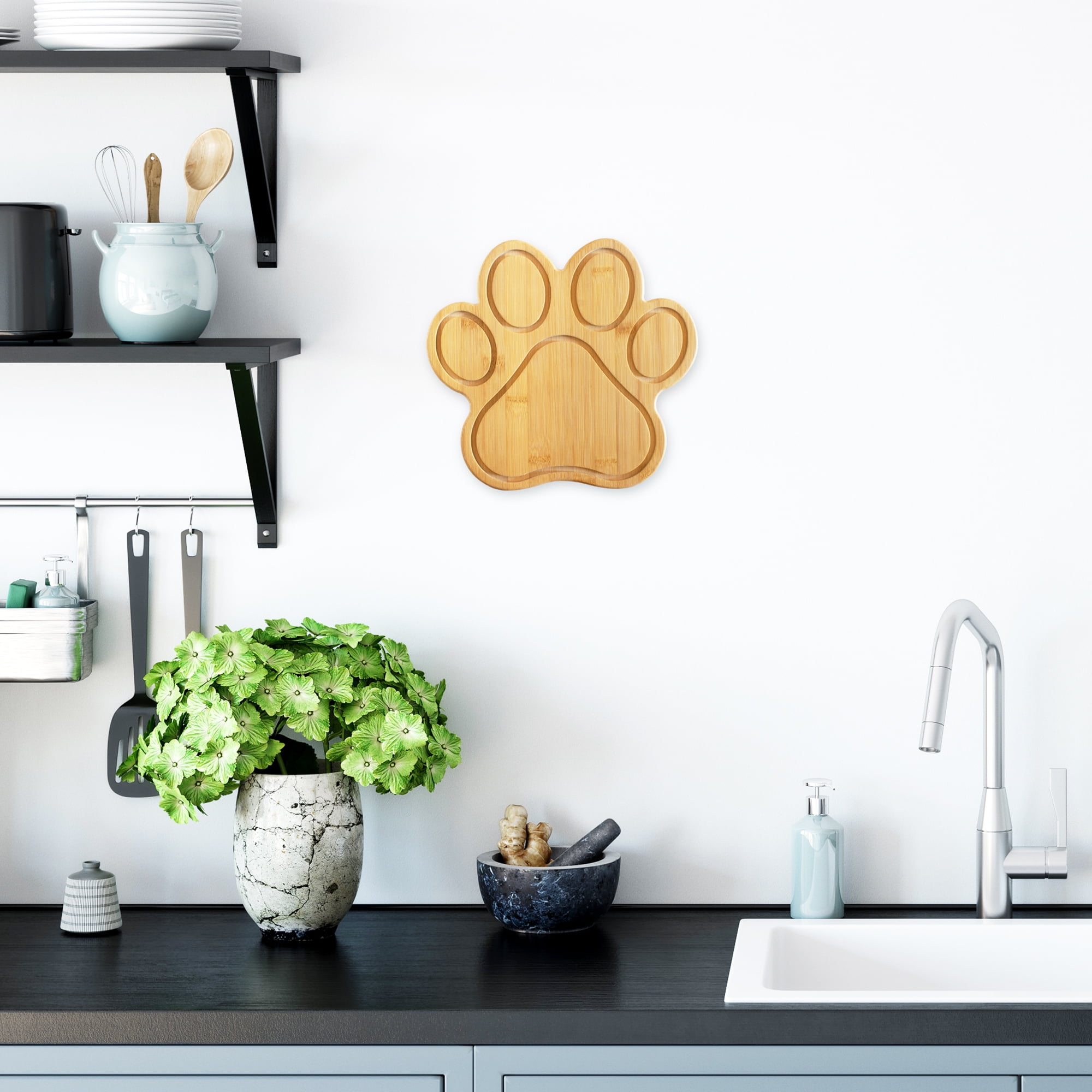 Totally Bamboo Paw Shaped Bamboo Serving And Cutting Board, 11" x 10", Natural