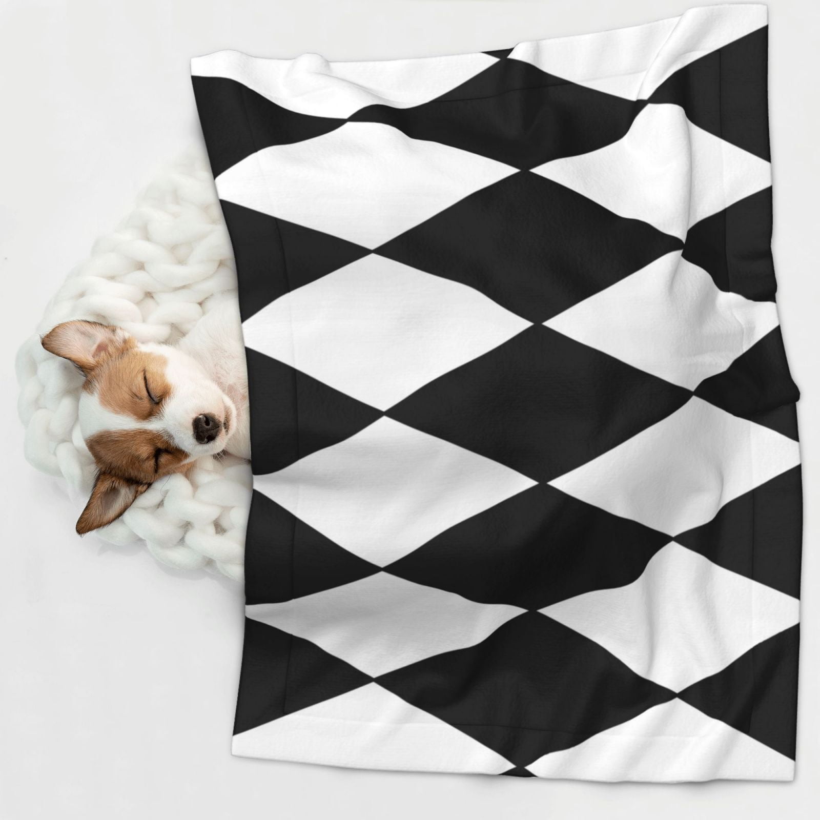 Flannel Throw Dog Blanket Harlequin Pattern Black And White Soft Warm Print Pet Blankets for Small Dog Cat Puppy