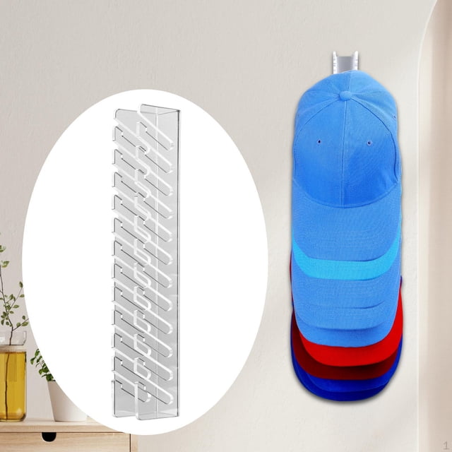 Ganchos Acrílicos para Gorras | Organizador de Gorras de Béisbol Sin Taladros con Adhesivo Resistente | Estante de Pared Transparente para Almacenamiento Vertical Que Ahorra Espacio | 30 Cm