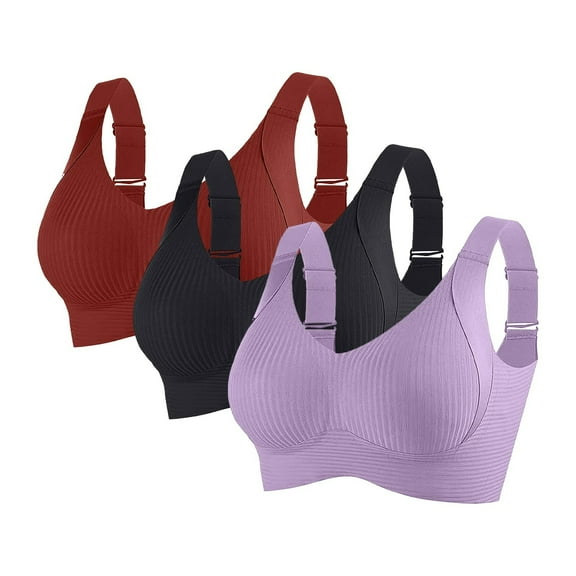 Lenago 3 Packs Sports Bras for Women Comfortable Padded Bras Wireless High Impact Underwear Lightweight Breathable Bras Training Yoga Medium-Support
