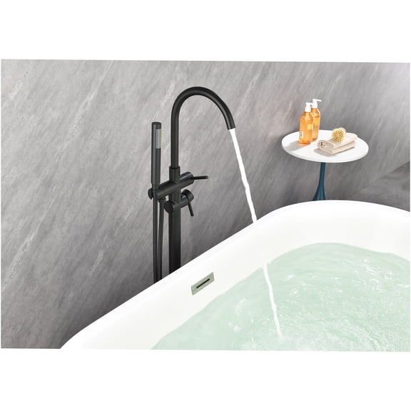 JERFIT Freestanding Bathtub Faucet Set with Handheld Shower, Matte Black Floor Mount Tub Filler, High Flow Mixer Tap with 360° Swivel Spout