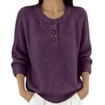 thumbnail image 2 of Only Moment Purple Women Oversized Cozy Knit Sweaters Crew Neck Neck Button 90s Vintage Cable Knit Long Sleeve Women S, 2 of 5