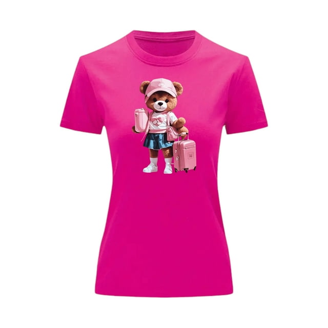 Playera Blusa De Osita Lista Para Viajar Fashion Moda Casual Ropa Para Mujer Color Fucsia Talla Grande Marca Emil SaEs