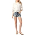thumbnail image 2 of Blusa Boho INSPIRE CHIC para mujeres con cuello rizado y huecos, manga larga abullonada, botón, blanca, XL, 2 of 6