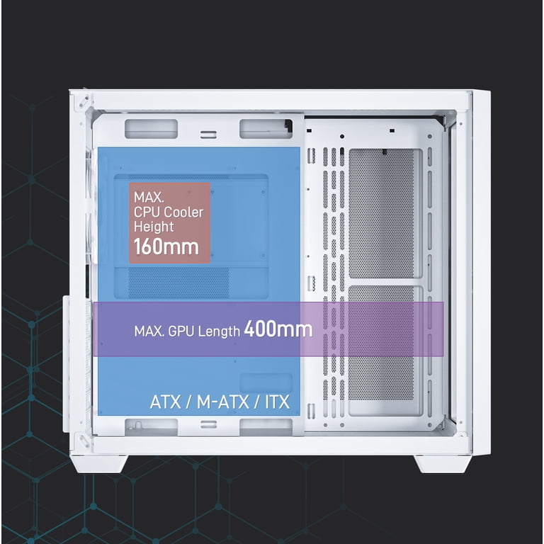 ANSAITE Case PC ATX Mid Tower Pure White – 7 Ventole PWM ARGB Preinstallate, Vista 270° In Vetro Temperato, Supporto RAD 360mm, Porta Type-C