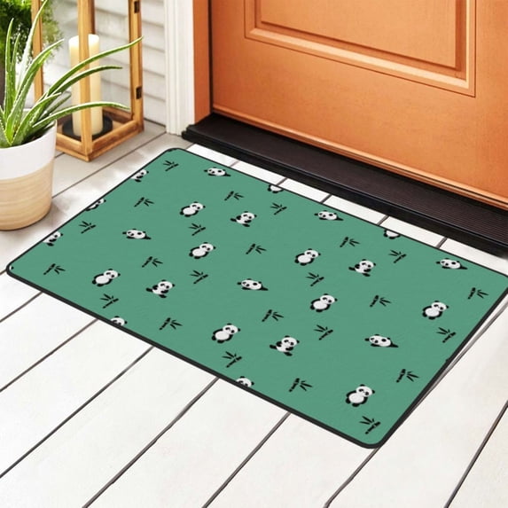 DouZhe Cute Pandas Green Rugs Doormat, Non-Slip Machine Washable Carpets Floor Door Mat , 36" x 24"
