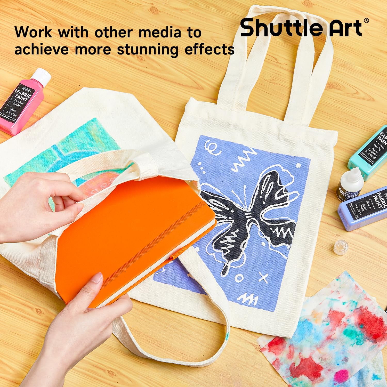 Fabric Paint, Shuttle Art 30 Colors Permanent Soft Fabric Paint in Bottles (60ml/2oz) with Brushes, Palette, Stencils, Non-Toxic Textile Paint for T-shirts, Shoes, Jeans, Bags, DIY Projects
