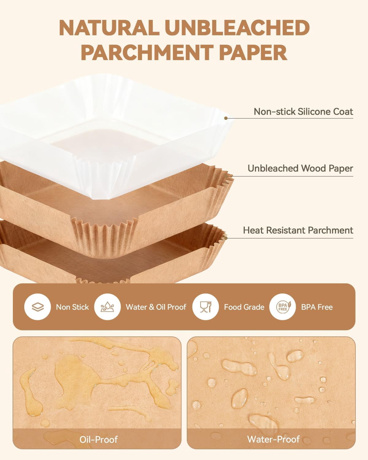 Large Air Fryer Paper Liners Compatible with Chefman Crispinator Air Fryer 6-in-1 8QT Capacity, 125PCs Square 9 Inch Disposable Liners Non-Stick and Oil-Proof Food Safe Parchment for Easy Cleanup
