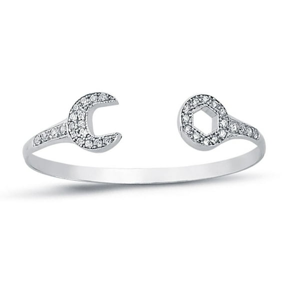 Sterling Silver Jewelco London Round CZ Spanner Baby Bangle Bracelet 3mm