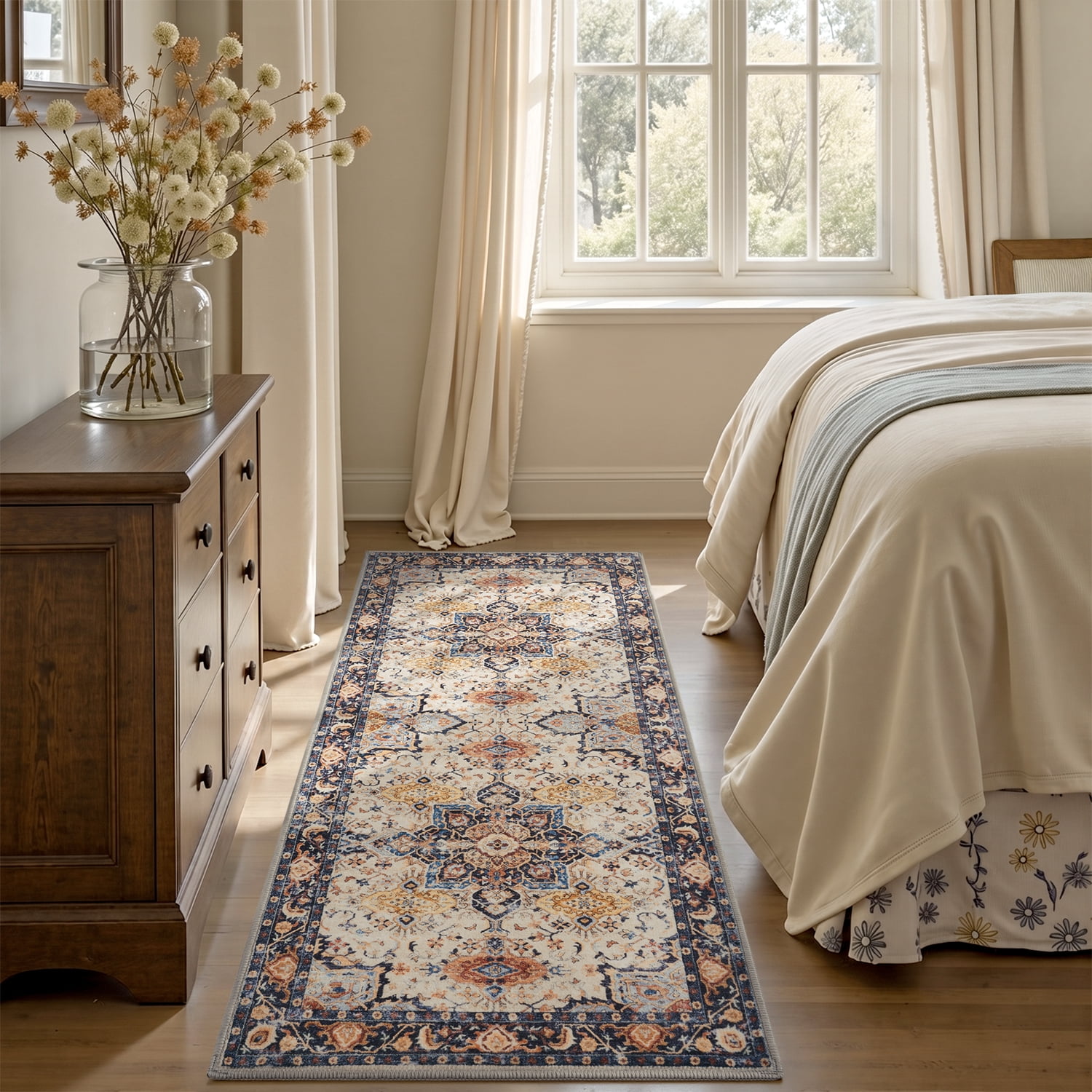 SIXHOME 3-Piece Kitchen Rugs and Runner Set Washable Vintage Kitchen Mat Non-Slip Low-Profile Rugs for Kitchen Sink Laundry Bedside 20"x32"+20"x48"+20"x59" Colorful