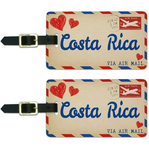 Air Mail Postcard Love for Costa Rica Luggage Suitcase Carry-On ID Tags, Set of 2