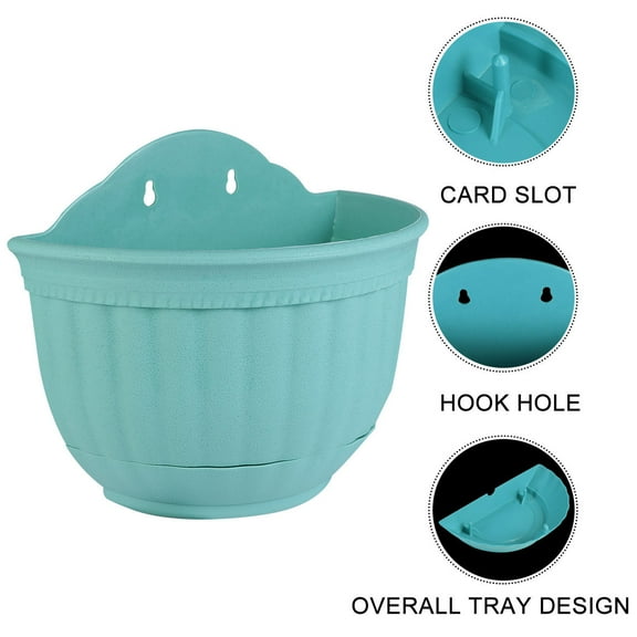 GOOHOCHY Green Plastic Half Circle Hanging Flower Pot for Space Saving Storage Use with Tray  Decorative Design