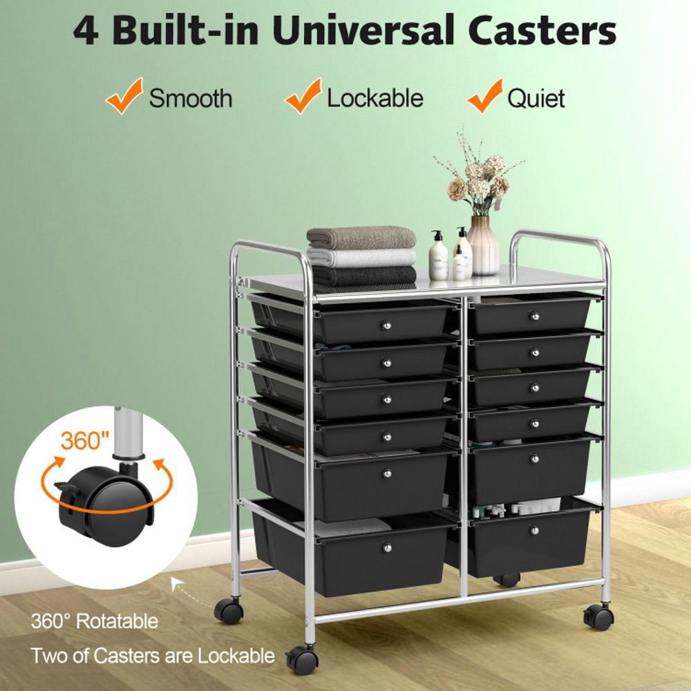 Demi Bonn 12 Drawers Rolling Cart Storage Scrapbook Paper Organizer Bins with 4 Universal Casters, Black