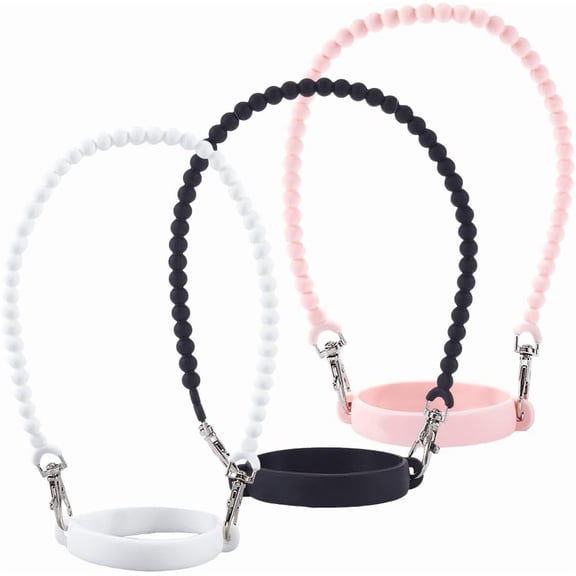 3Pcs 3 Colors Water Bottle Handle Strap Pink White Black Soft Rubber Silicone Round Twist Tumbler Bottles Sling Carrier Holders Straps for Walking Hiking Compatible Cup Accessories