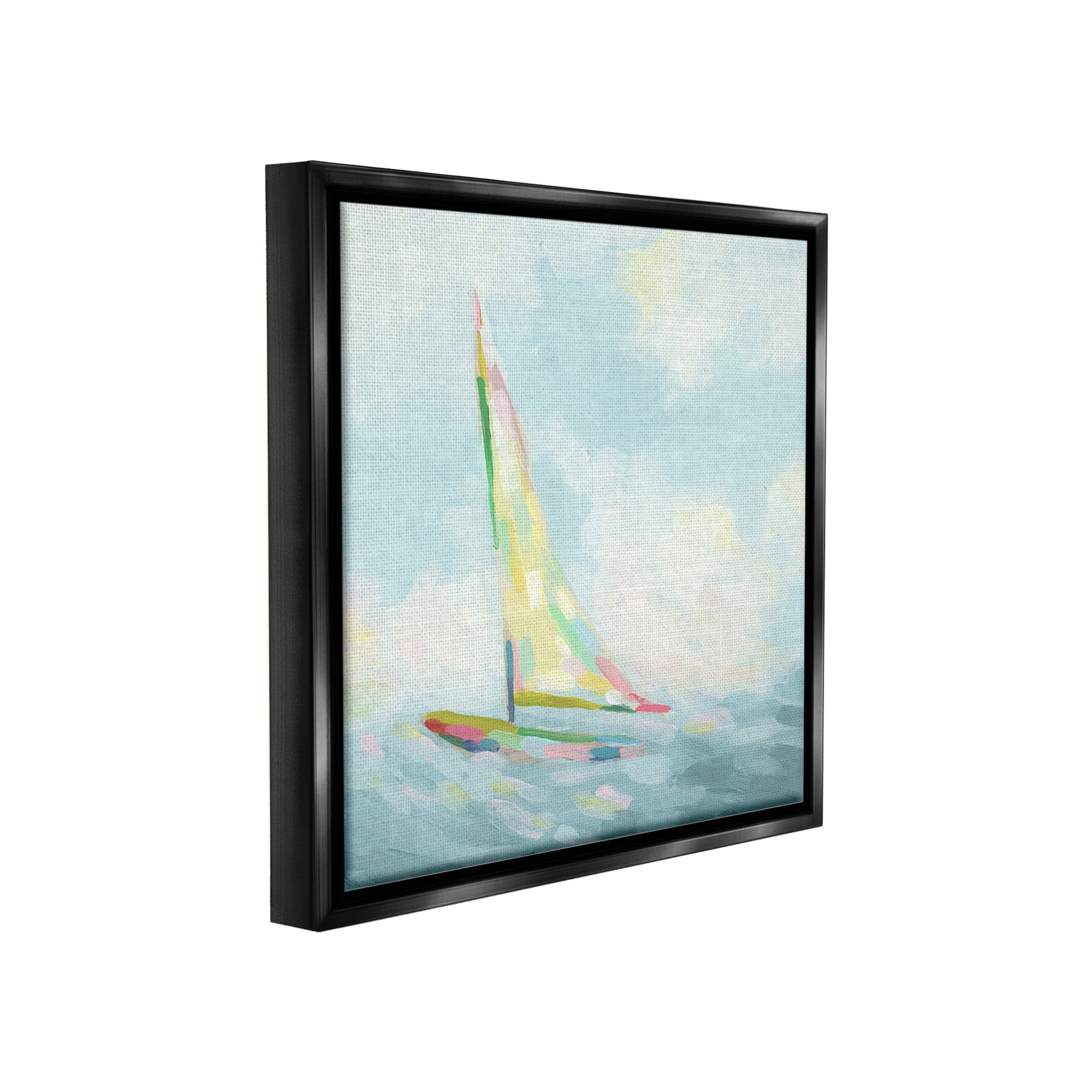 Stupell Industries Modern Hue Sailboat Nature Painting Black Floater Framed Canvas Art Print Wall Art, 18 x 18