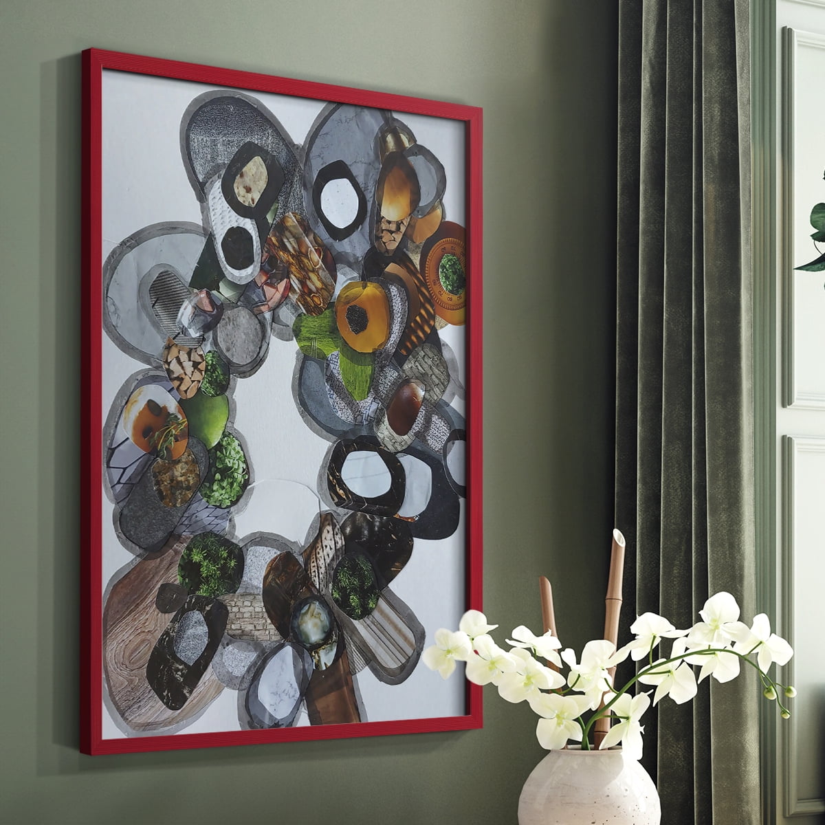 Amelia Island Stones Framed Print in Red Solid Wood Framed Print No Nail Hanging