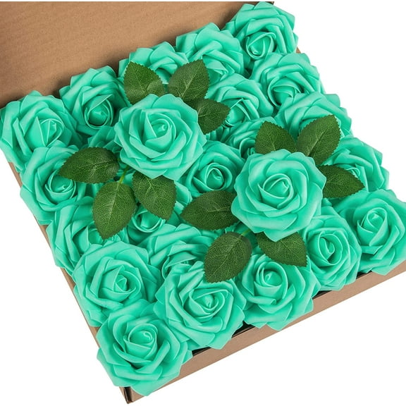 25Pcs Artificial Roses Flowers Fake Roses with Stems Real Touch Foam Flowers for DIY Wedding Bouquet Baby Shower Centerpiece Floral Arrangement Party Home Decor(Black)