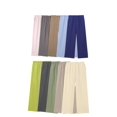thumbnail image 2 of HH TRAF - Pantalón de pijama para mujer, estilo cintura alta, liso, pierna ancha, con bolsillos, plisado, cintura elástica, ajustado, largo, 2 of 5