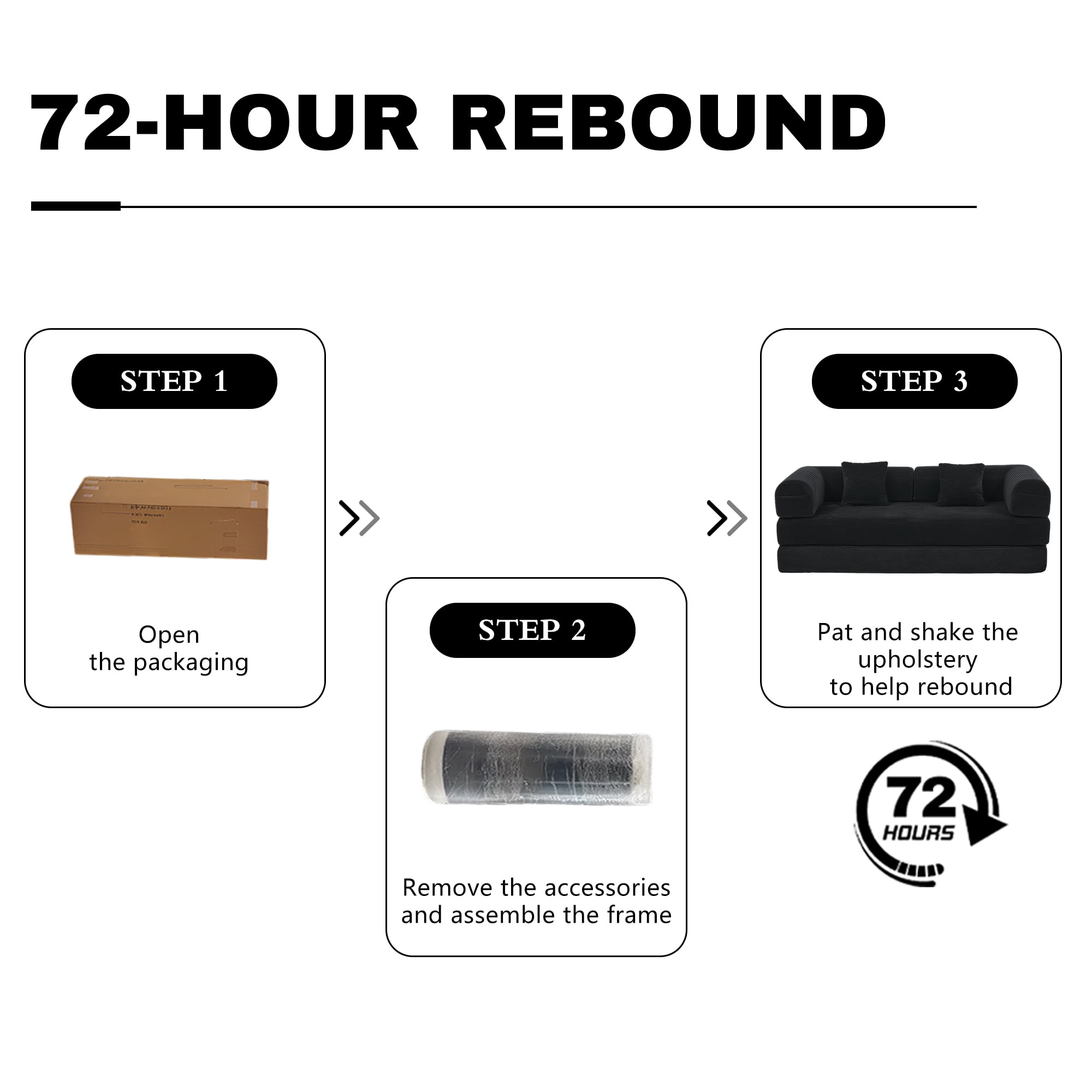 GAOHAPY 80" Convertible Sleeper Sofa Bed, Corduroy Foldable Futon Couch with Pillows, No Assembly Sofa Couch for Living Room Small Spaces Apartment,Black